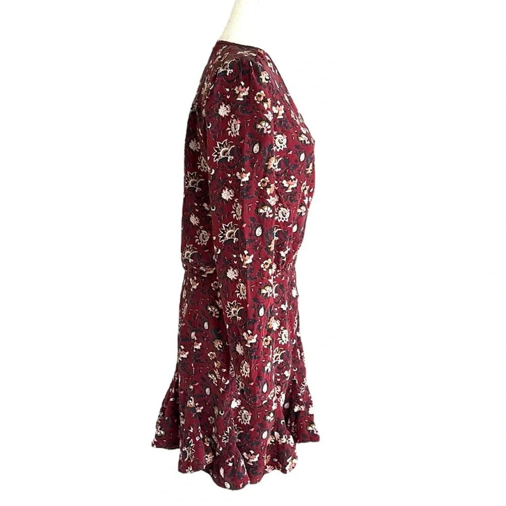 Veronica Beard Riggins Silk Floral Print Flounced Mini Dress in Bordeaux - 10
